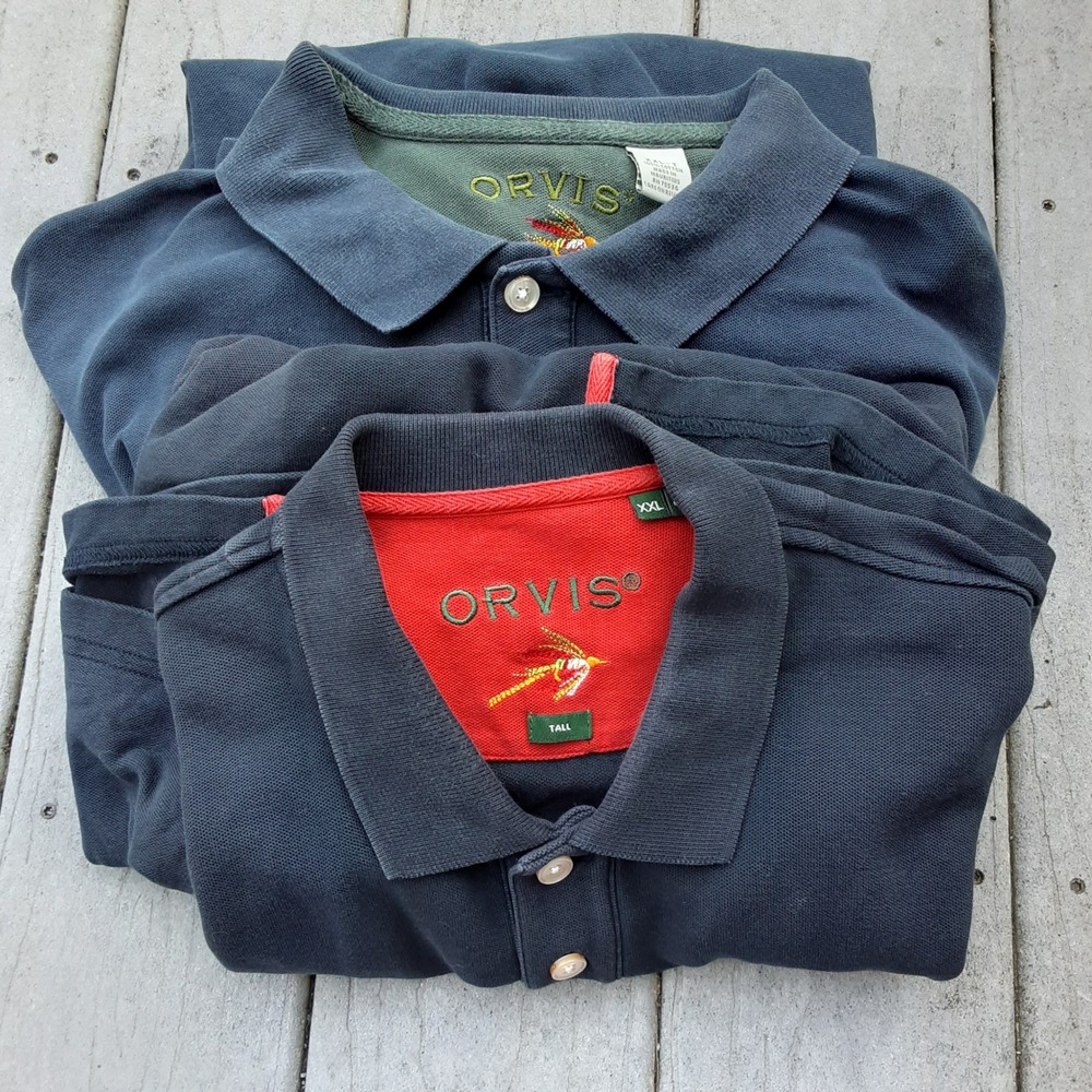 Orvis Mens Navy Blue Cotton Pique Polo Shirts Lot of 2 Short Sleeve XXL Tall